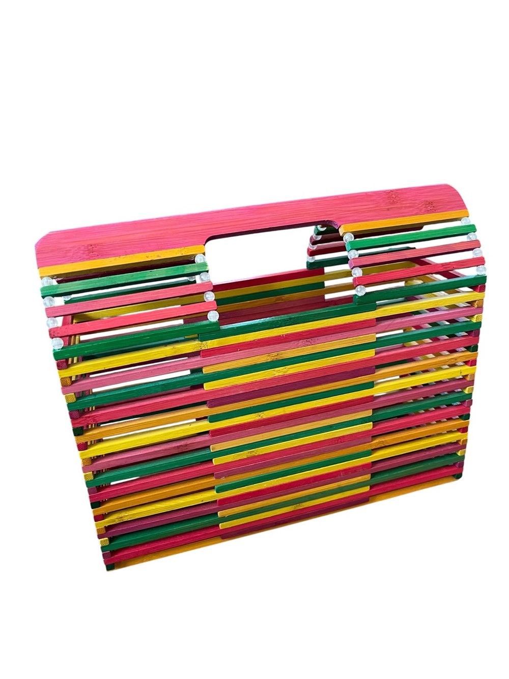 C&C California Colorful Wood Slat Purse Handbag Boho Multicolor Statement Bag
